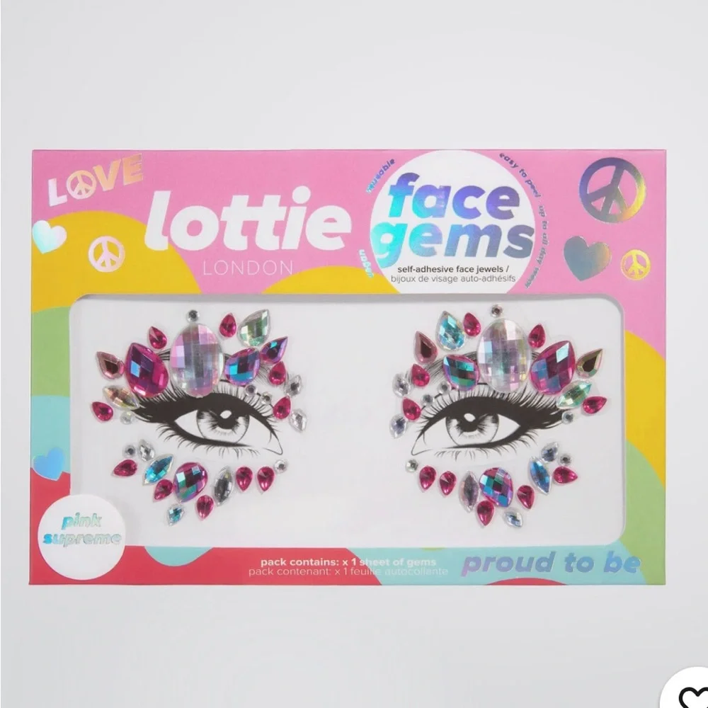 Lottie London Festival Ready Butterfly Heart Stamp Liners & Face Gem Set, 3 pcs